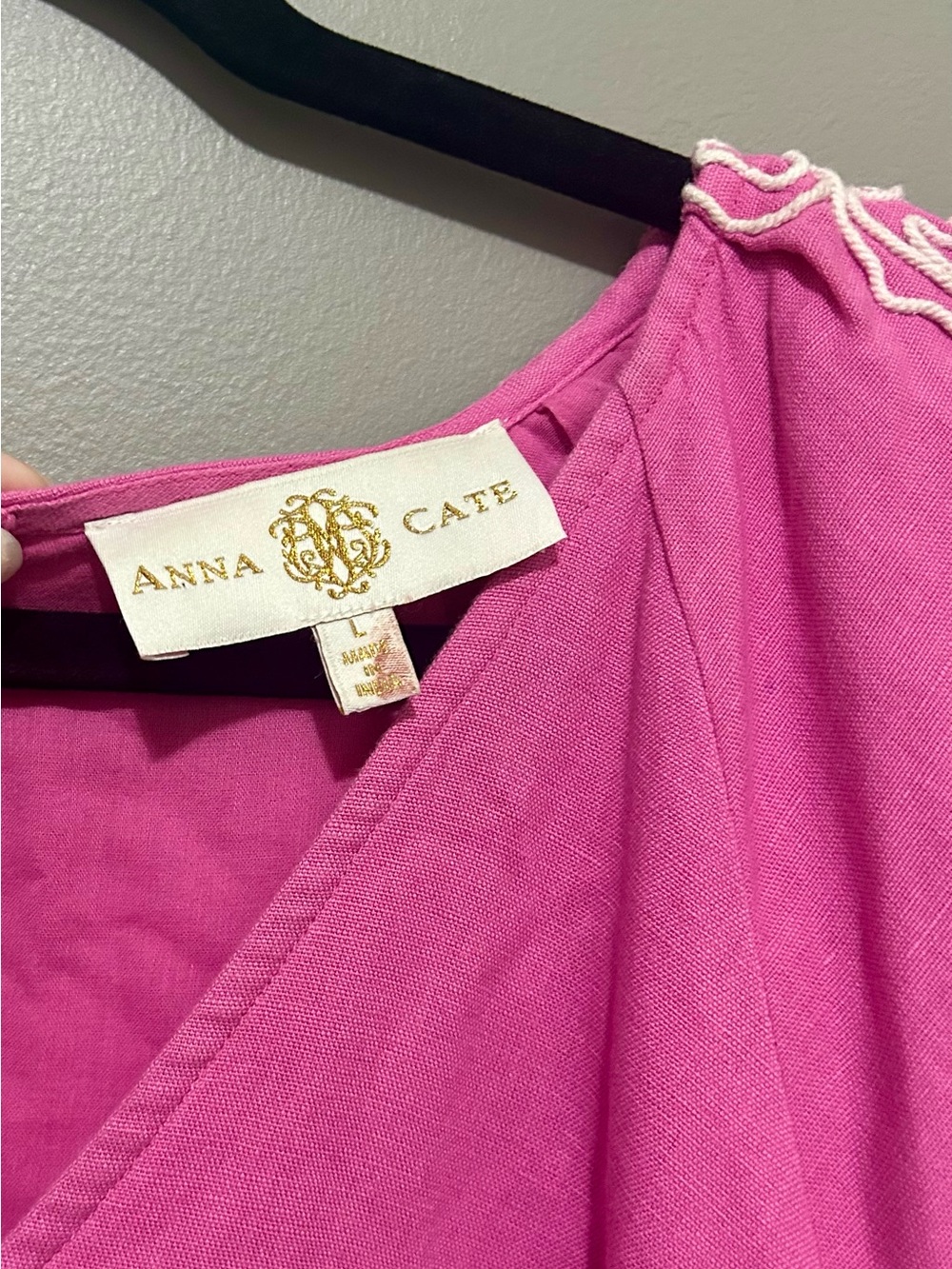 Anna Cate V-Neck Pink Embroidered Short Sleeve Dress - Picture 4 of 4